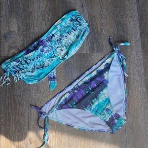 Xhiliration Tie Dye Strapless Bikini Large